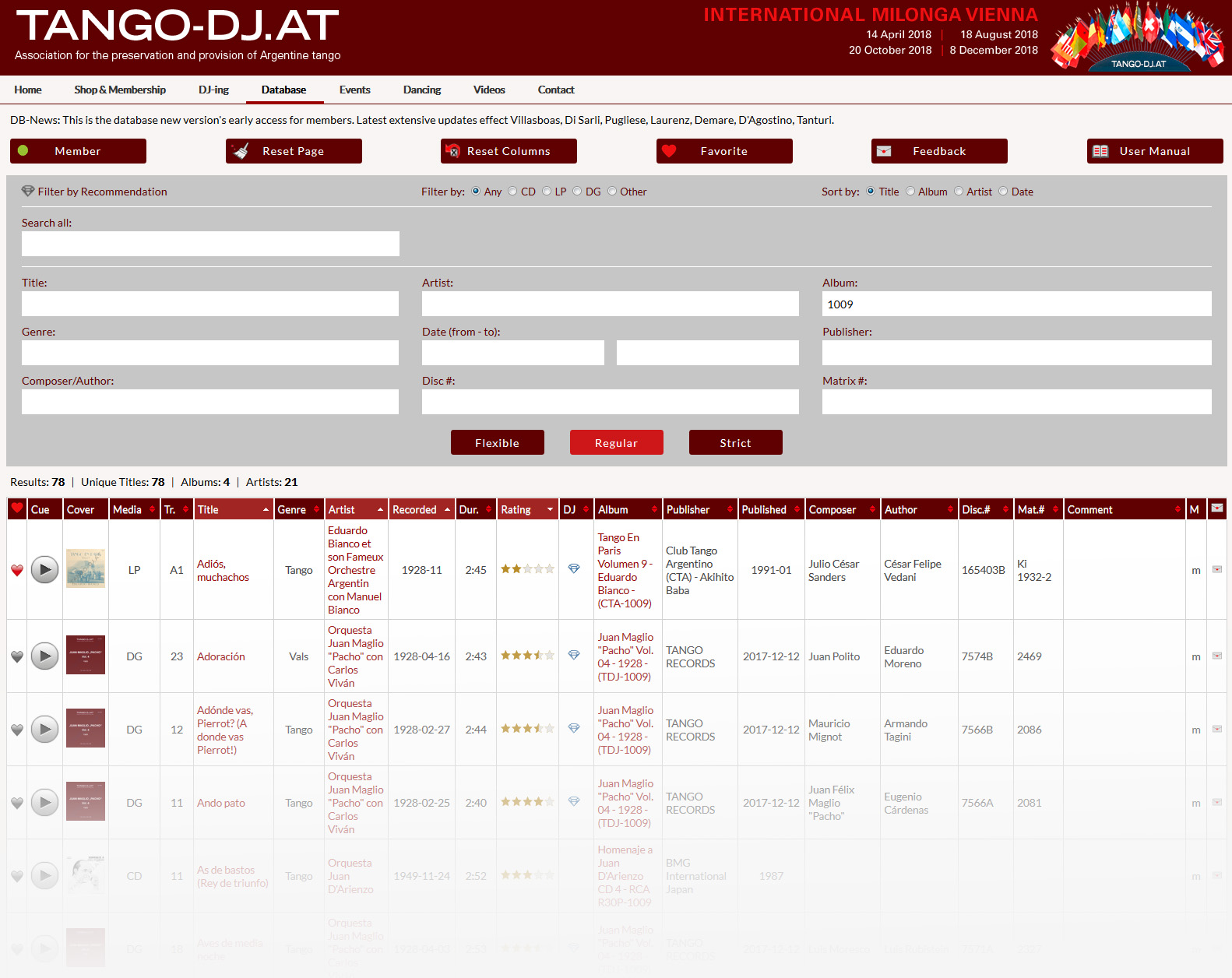 TANGO-DJ.AT DATABASE Screenshot